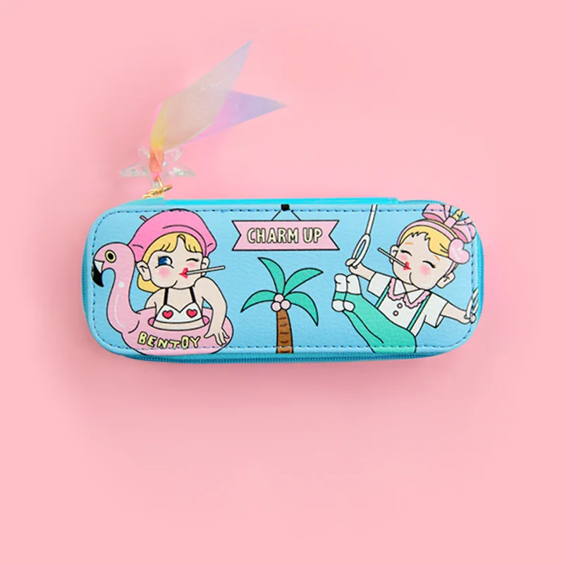 blue Новинка Bentoy косметичка из ПУ очки чехлы для очков мультфильм живопись очки чехол для девочек ювелирные изделия Канцтовары коробка для хранения - Цвет: blue