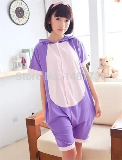 Kawaii аниме Фиолетовый кот комбинезон толстовка пижамы для взрослых Летние