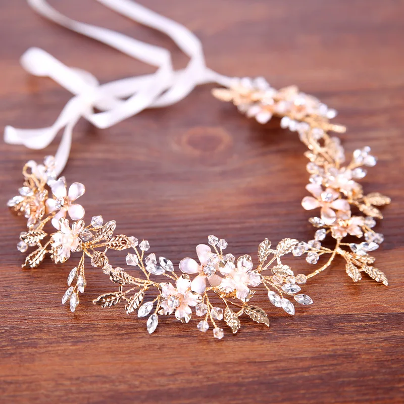 

Wedding Hair accessories Vintage Gold Flower Leaf Bridal Headband Hair Crown Bridesmaids Jewelry Women