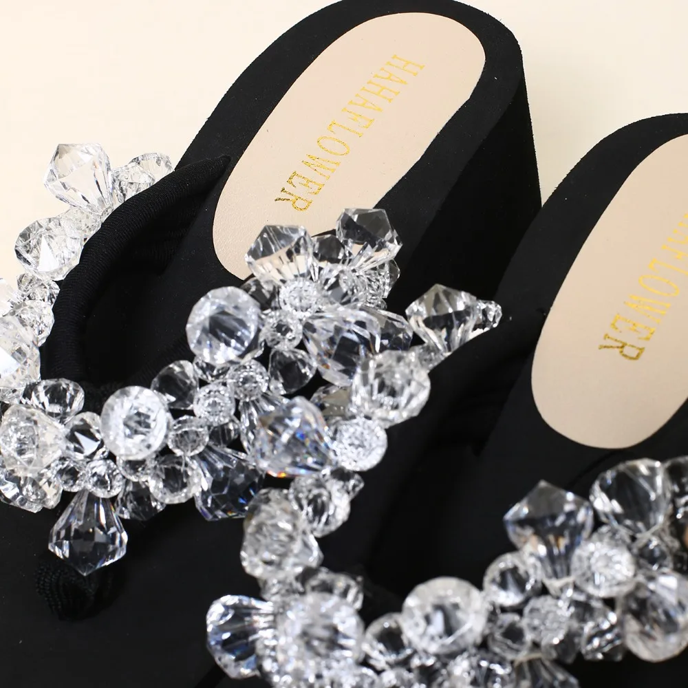 Летняя женская обувь HAHAFLOWER женские пляжные тапочки ручной работы с бриллиантами