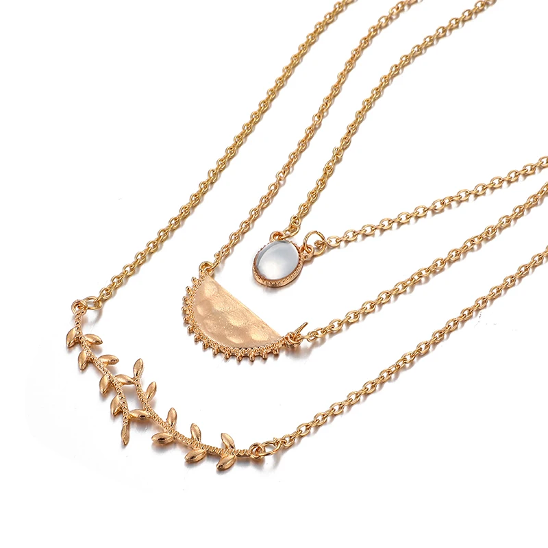 Docona Boho Ретро металлическая золотая цепочка лист кристалл круглый многослойный