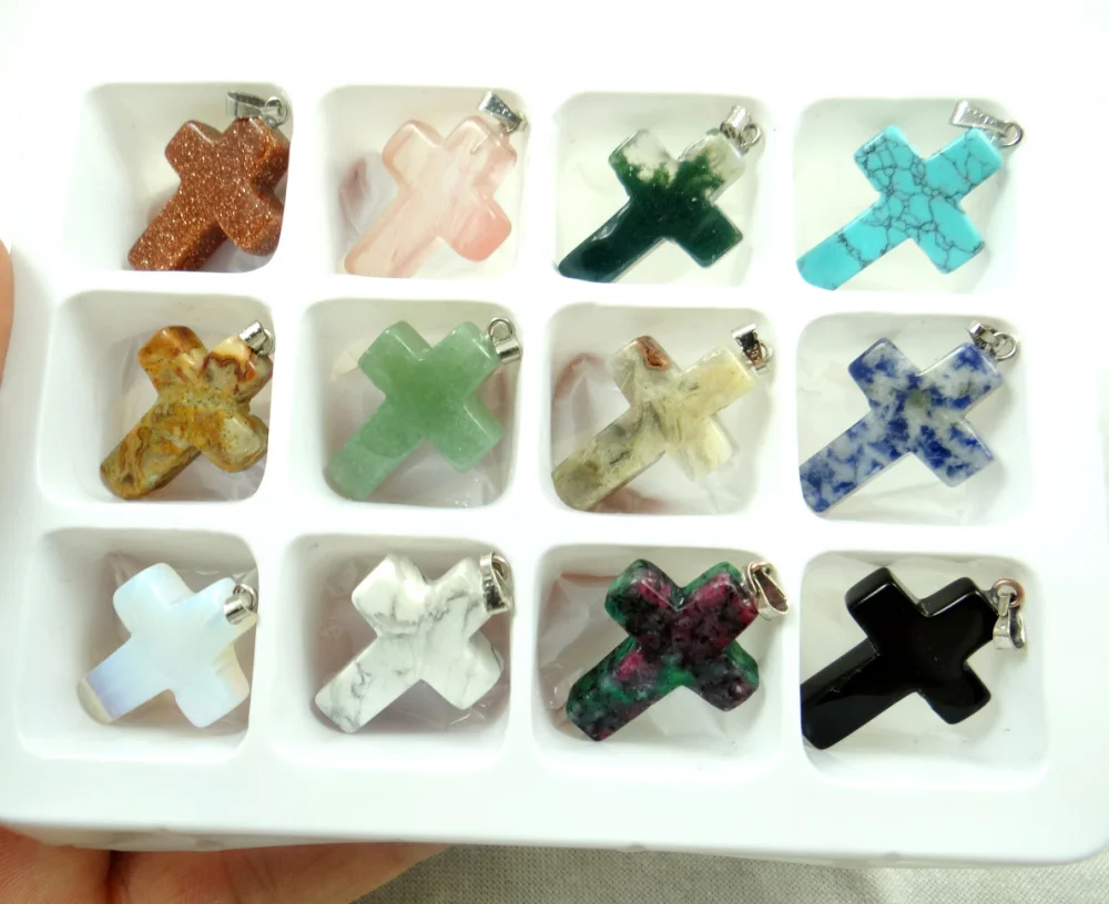 12 шт. подвески кресты из натурального камня|cross charm pendant|charm pendantcross charms |