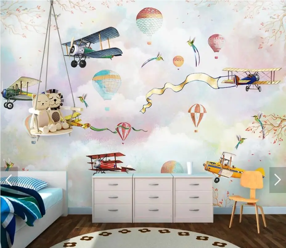 

Carton Hot Air Balloon Airplane Kids Bedroom Wallpaper Murals for Living Room Home Wall Decor Wall Paper Rolls Contact Paper