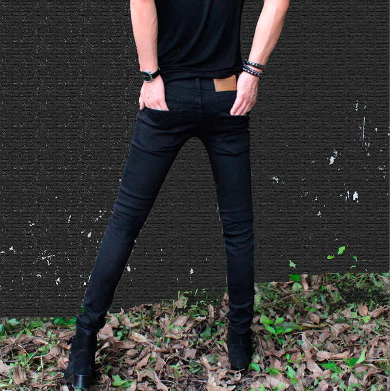 Idopy Funky Модные узкие брюки супероблегающие однотонные черные эластичные потертые
