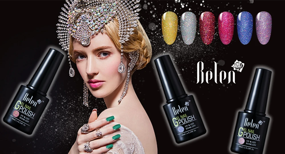 Belen 10 мл Bling Giltter УФ-гель для ногтей УФ-светодиодный Гель-лак Гибридный Полупостоянный нужен базовый топ-покрытие мерцающий лаковый лак