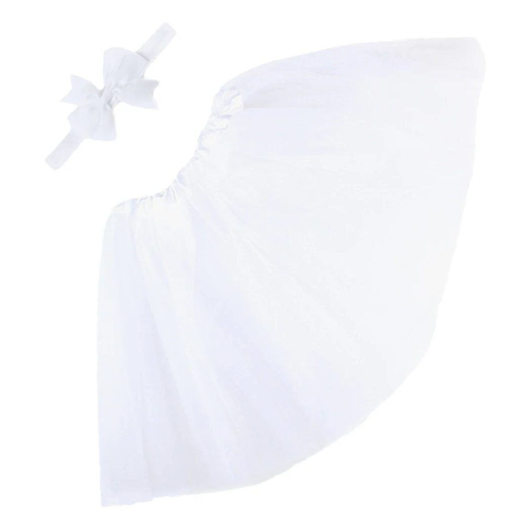 Baby Girl Skirts Newborn Mesh Tutu Skirts+Headwear Bowknot Baby Sets Christening Kid Clothes Photograph 1 Year Birthday Skirt - Цвет: White