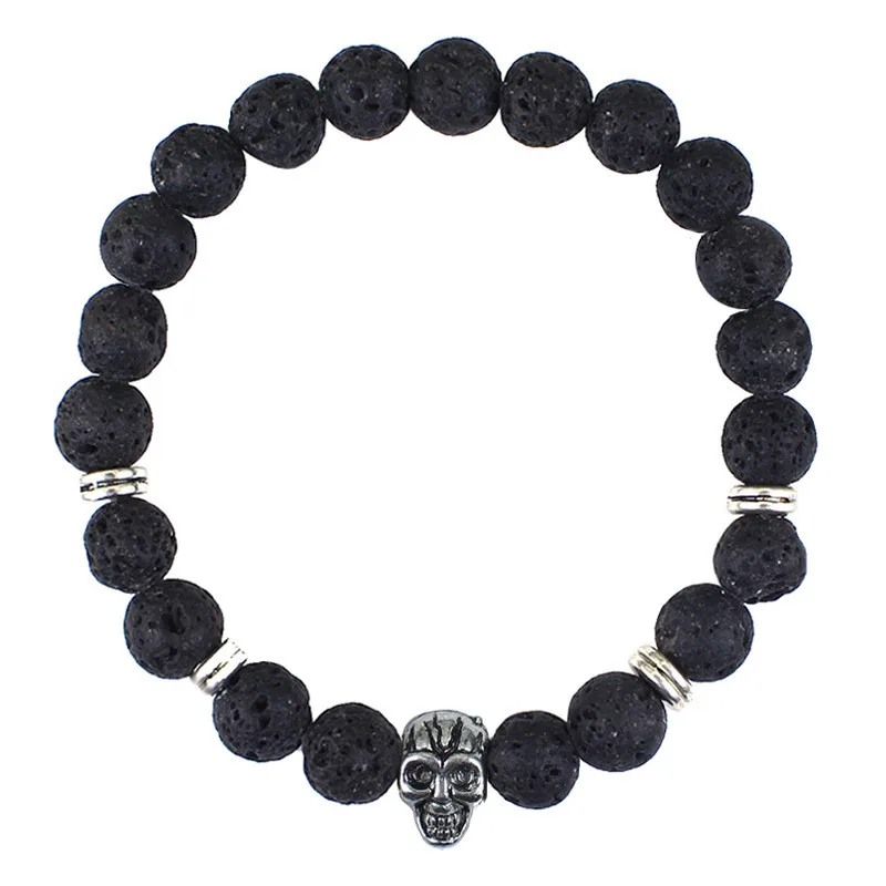 Черные бусины из природных камней череп браслет для женщин Лава Камень Бисер