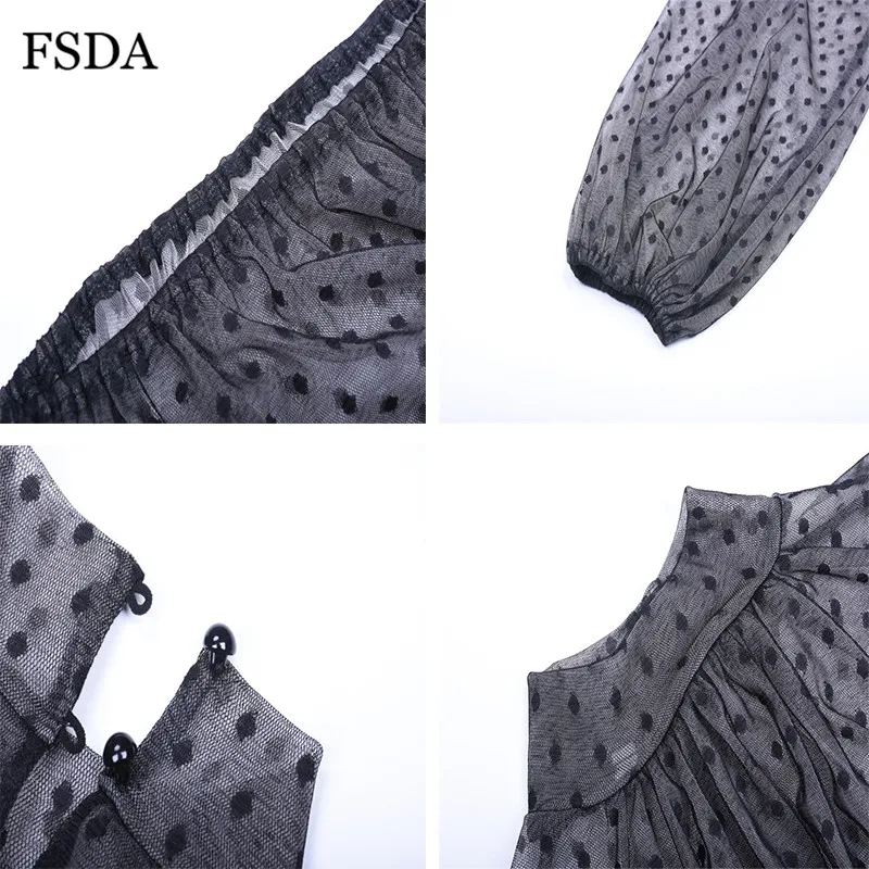 Женский укороченный топ в горошек FSDA сетчатый короткий с высоким воротником и