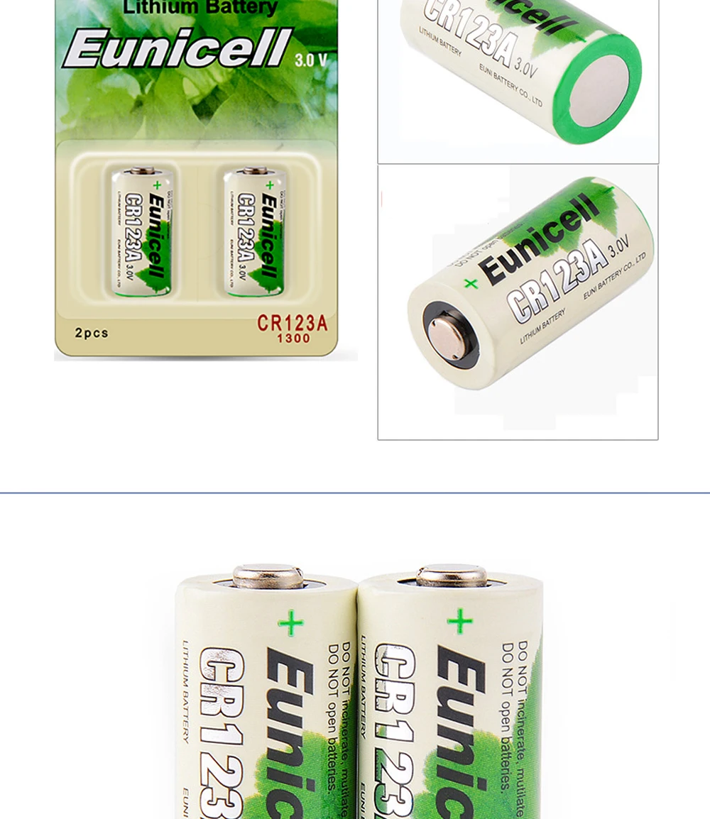 Eunicell 8pcs 1300mAh 2/3A CR123A CR123 CR 123 CR17335 VL123A CR17345 CR17335 16340 For LED Cameras Toys 3V Lithium Battery