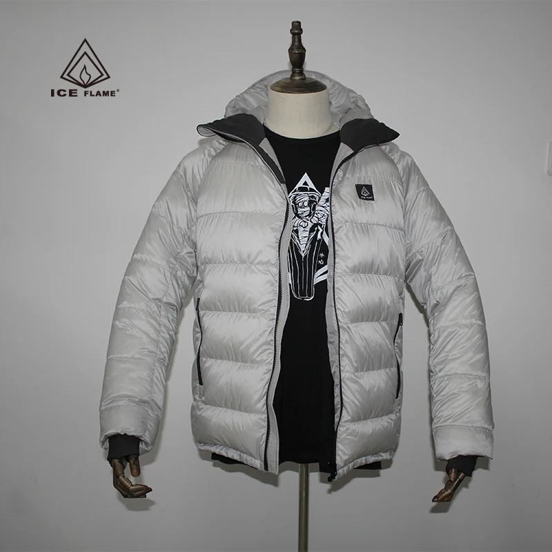 Ice Flame IF922 Мужская и Женская легкая куртка с капюшоном, 90% белый гусиный пух, пуховик, зимнее пальто на молнии, для отдыха на природе