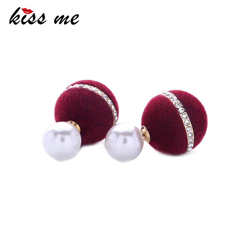 Серьги помпоны KISS ME 5 цветов двухсторонние круглые серьги гвоздики с
