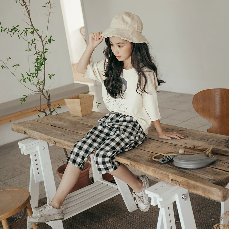 Летний костюм для девочек Новинка 2019 года модная футболка больших детей