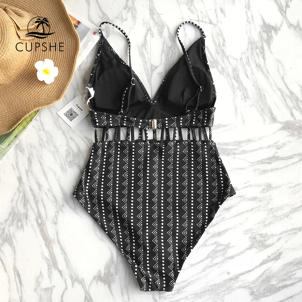 CUPSHE Tropic с тепловым вырезом слитный купальник для женщин Geo монокини v образным
