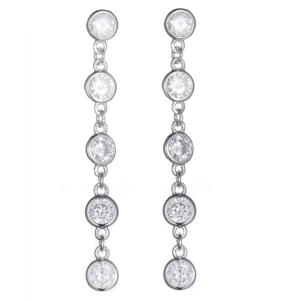 925 Sterling Silver Fine Jewelry Dangling CZ Cubic Zirconia Long Station Bridal Wedding Earrings for Womens Girls Birthday Gifts | Украшения