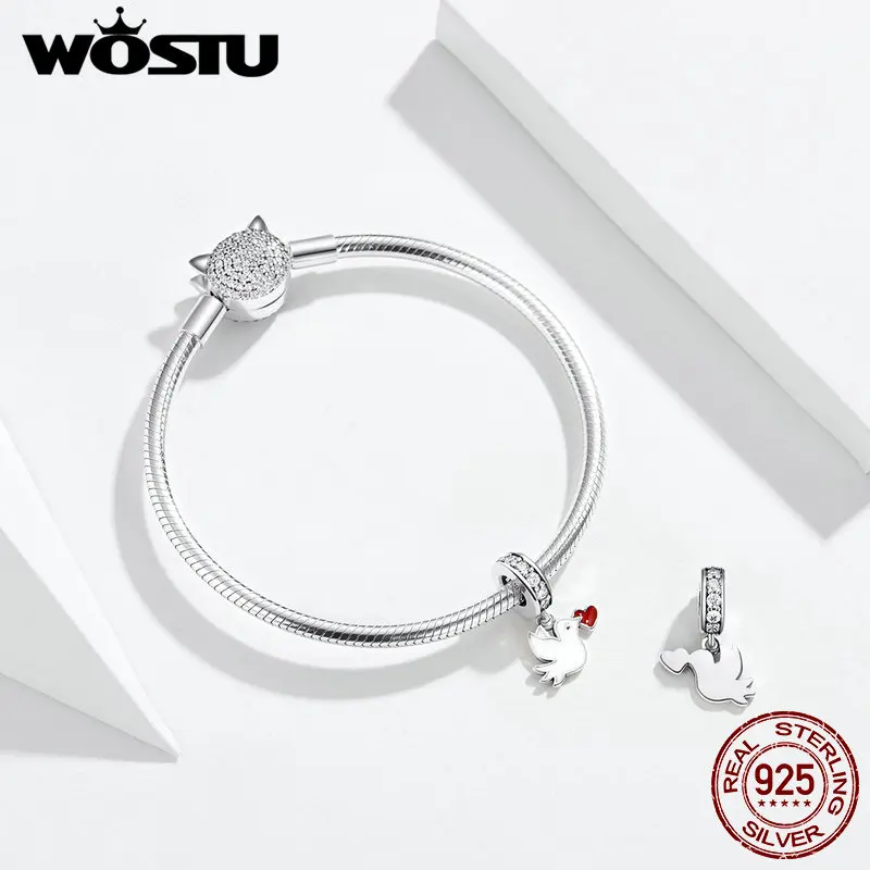 WOSTU сердце с надписью голубь болтается шарм 100% серебряные бусины 925 пробы