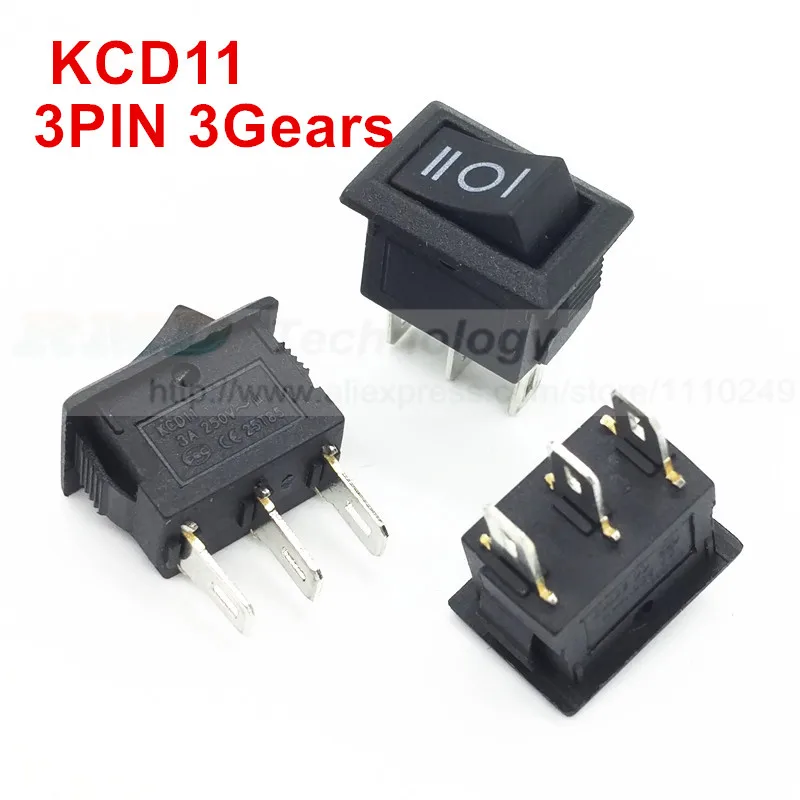 10 шт./лот деликатный кулисный переключатель KCD11 10*15 мм AC 250V 3A 2 3 Pin Красный Черный