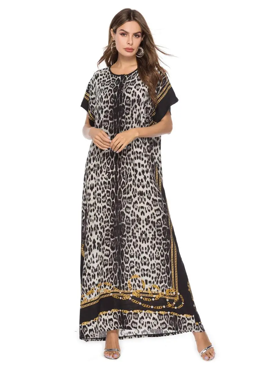 Женское свободное повседневное длинное платье с леопардовым принтом Черное