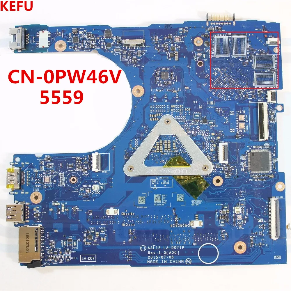 KEFU материнской CN-0PW46V для Dell 15 5559 материнская плата AAL15 с процессором DDR3L протестированы в порядке