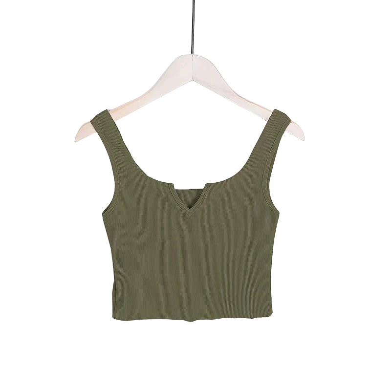 Женский короткий топ без рукавов с v образным вырезом укороченный женский на