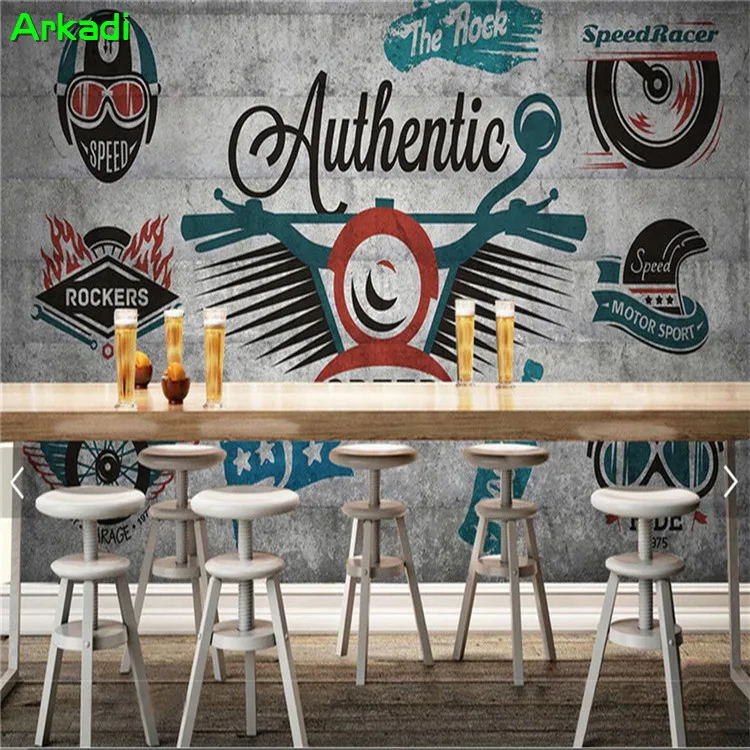 Cement wall graffiti bar retro vintage wallpaper 3D living room TV background theme KTV mural | Обустройство дома