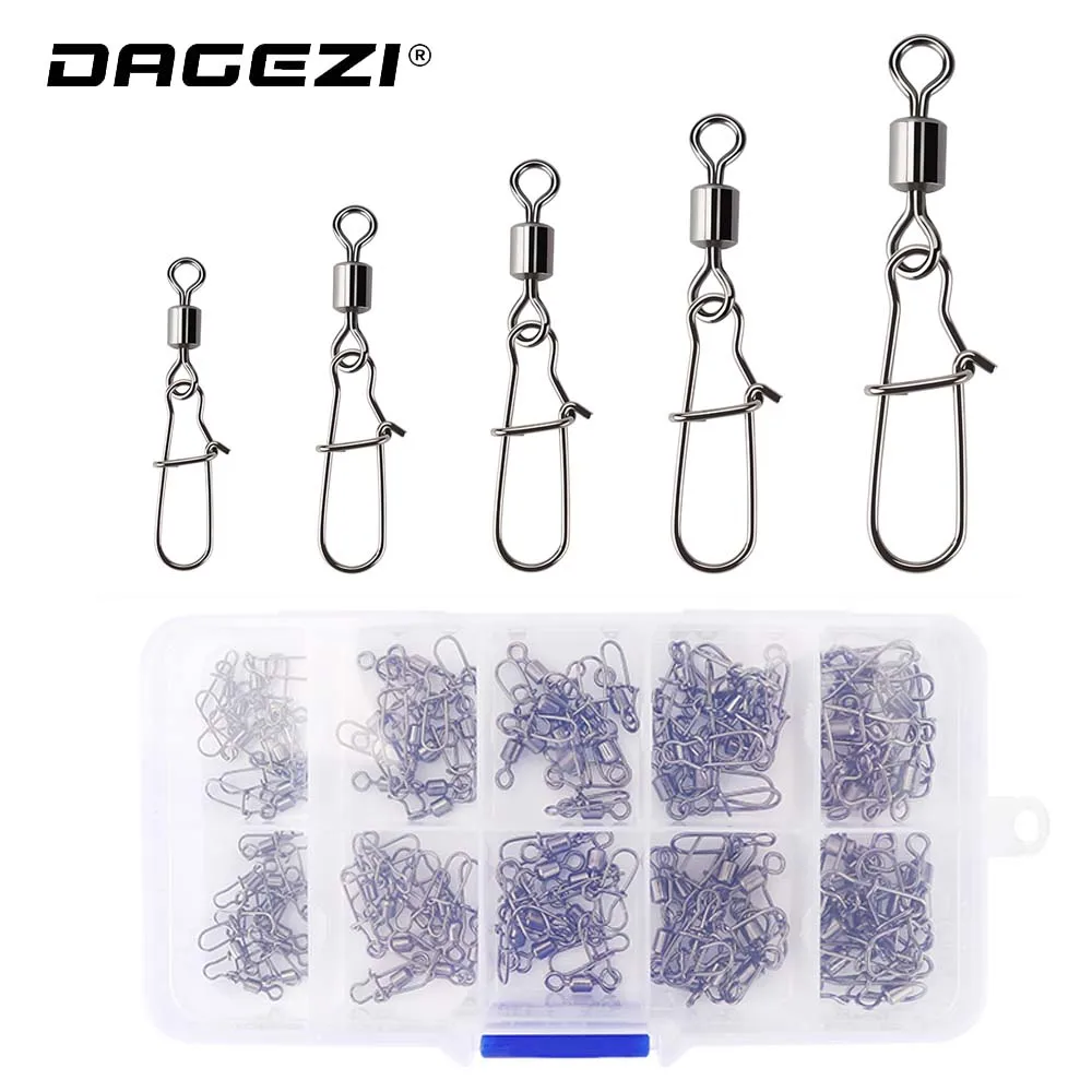 DAGEZI 100 шт./лот Вертлюги Из Нержавеющей Стали#6/#8/#10/#12/#14 штифтовый подшипник Rolling поворотный с защелкой рыболовные снасти