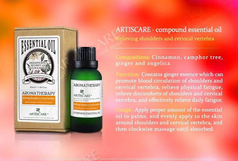 ARTISCARE, эфирное масло для снятия шейных позвонков, 30 мл, уход за телом, массажное масло для спины, шеи, плеч, шейного позвонка