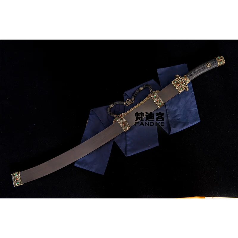 High-quality goods Hand-made Folded steel+clay tempered Ebony Chinese Qing Dynasty Sword Very Sharp Qing dao Scabbard of square