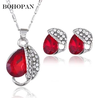 luxury jewelry set for women red crystal gem silver metal chain necklaceearrings fashion jewelry set wedding boucle doreille