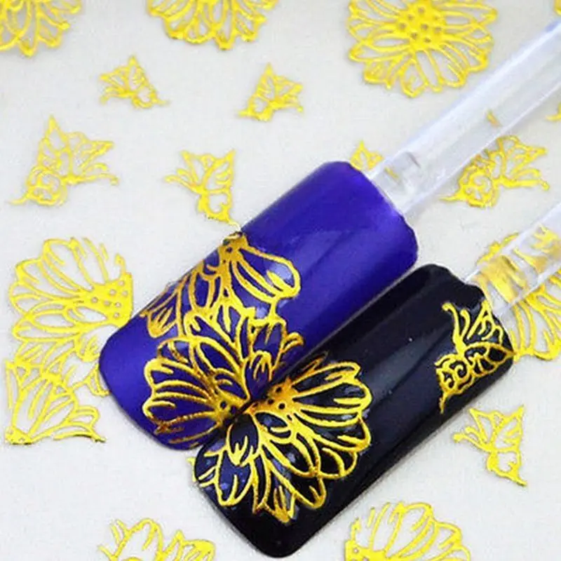 108 шт./простыни золото стикеры 3D на ногти Nail Art Переводные картинки металлические