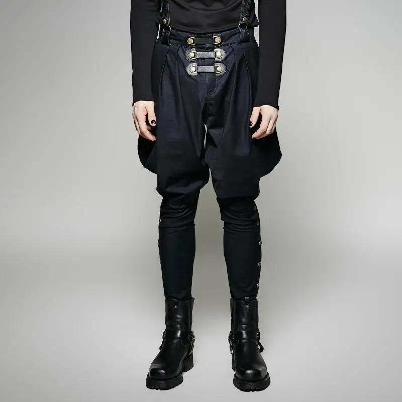Punk Rave Men's Black Baggy Pants With Shoulder Harness K-269 | Мужская одежда