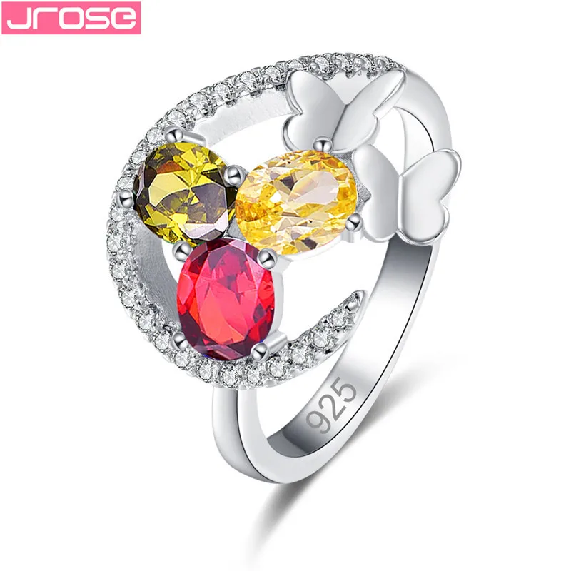 

JROSE New Fashion Sterling Silver 925 Jewelry For Wome Party Charm Butterfly AAA Zircon Flower Rings Wedding Engagement Gift