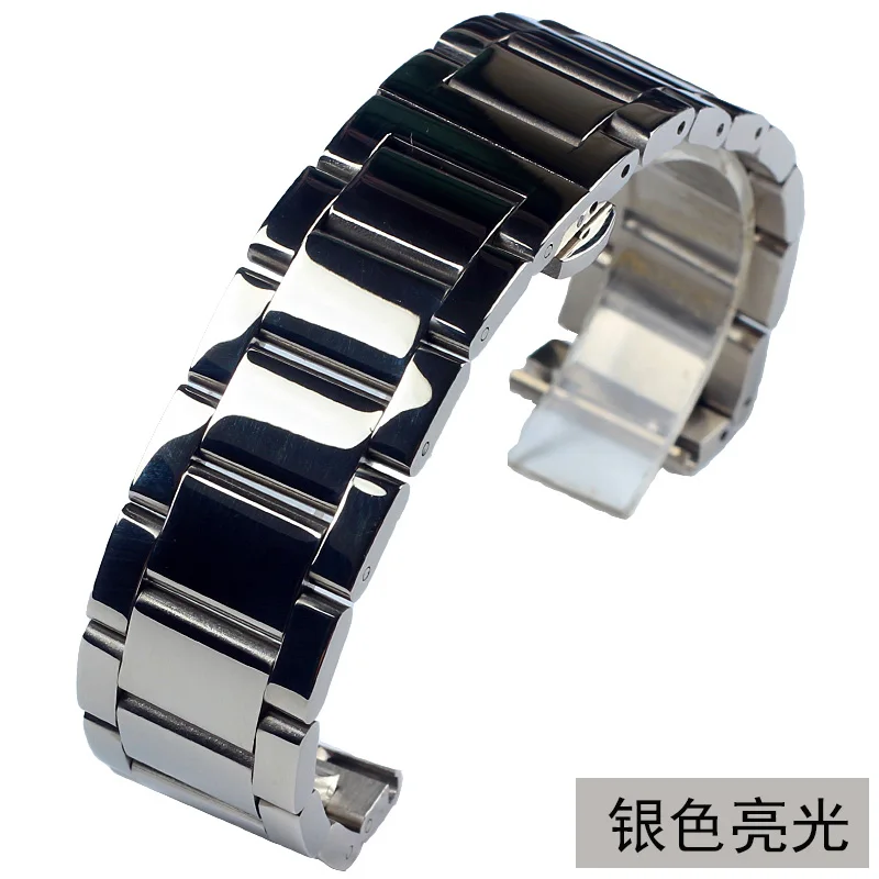 silvery Bright 18 мм 20 21 22 23 24 серебристый, черный Высокое качество нержавеющая сталь часы ремешок для мужчин's металлические часы с браслетом - Цвет ремешка: silvery Bright