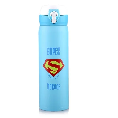 Super(Blue) Мстители Лига вакуумная фляжка-термос 304 из нержавеющей стали Человек-паук Капитан Бэтмен Супермен мигающий бизнес изолированный портативный - Цвет: Super(Blue)