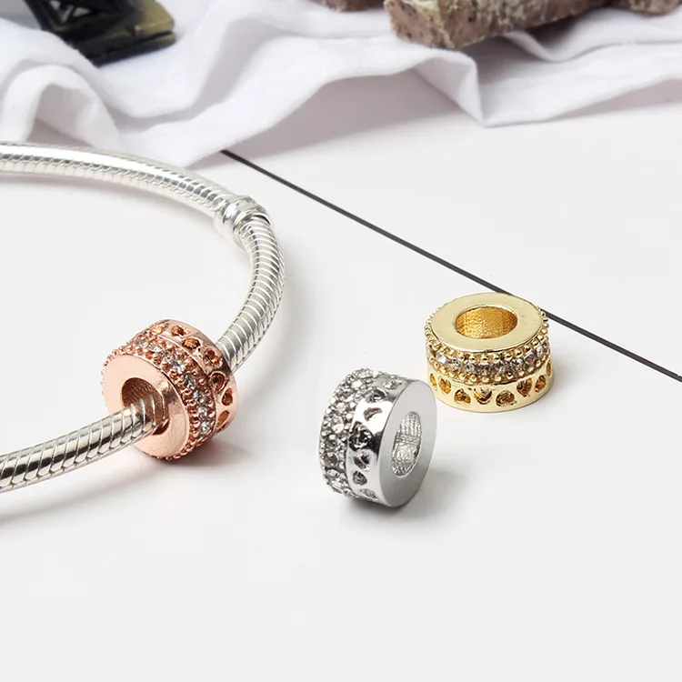 

Btuamb Punk Style 3 Color Hollow Love Heart Crystal Beads Fit Pandora Bracelets & Bangles fro Women Jewelry DIY Making Gift