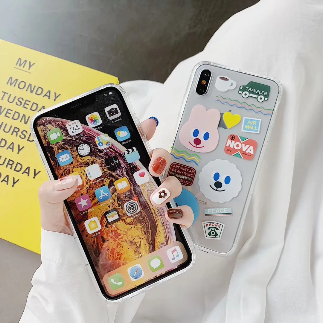 INS Korean cute cartoon penguin bear phone case For iphone Xs MAX XR X 6 6s 7 8 plus English dot label clear soft TPU back cover |