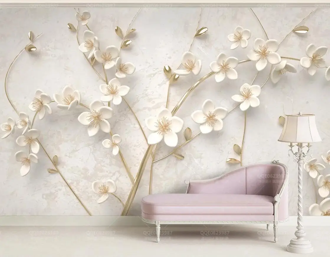 3D белая цветочная роспись настенная бумага художественная живопись контактная HD