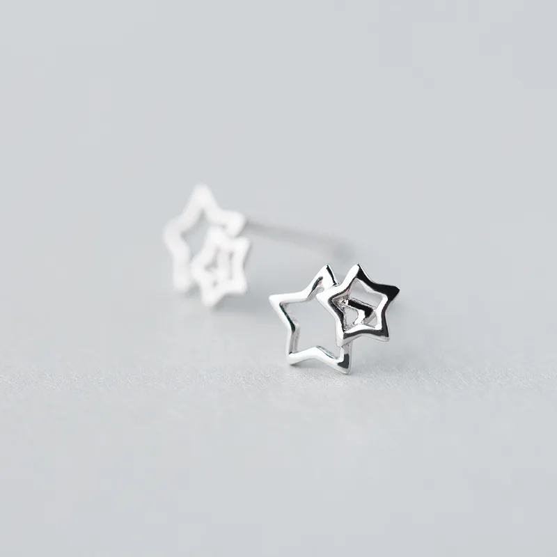 925 sterlingSV star stud earrings female fashion small fresh hollow five-pointed for women | Украшения и аксессуары