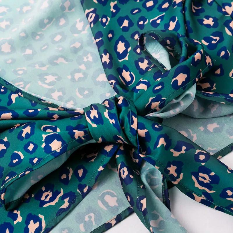 NLW атласная сексуальная блуза с длинным рукавом и леопардовым принтом Топ для