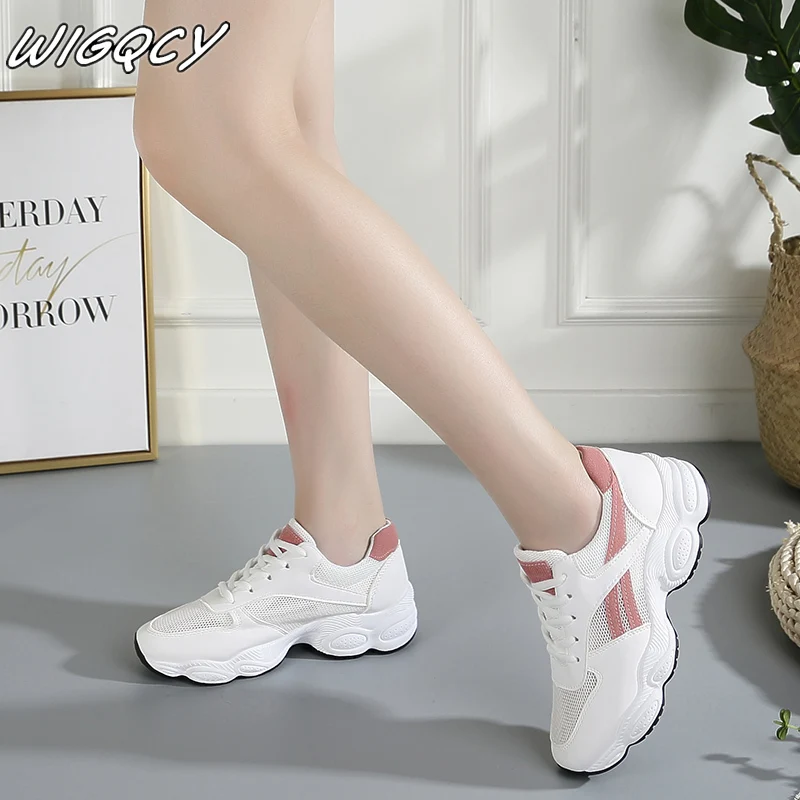 

new2020Spring autumn Women Brand Designer design luxury women flat bottom casual mesh shoes PU dad shoes Lace-Up limited edition