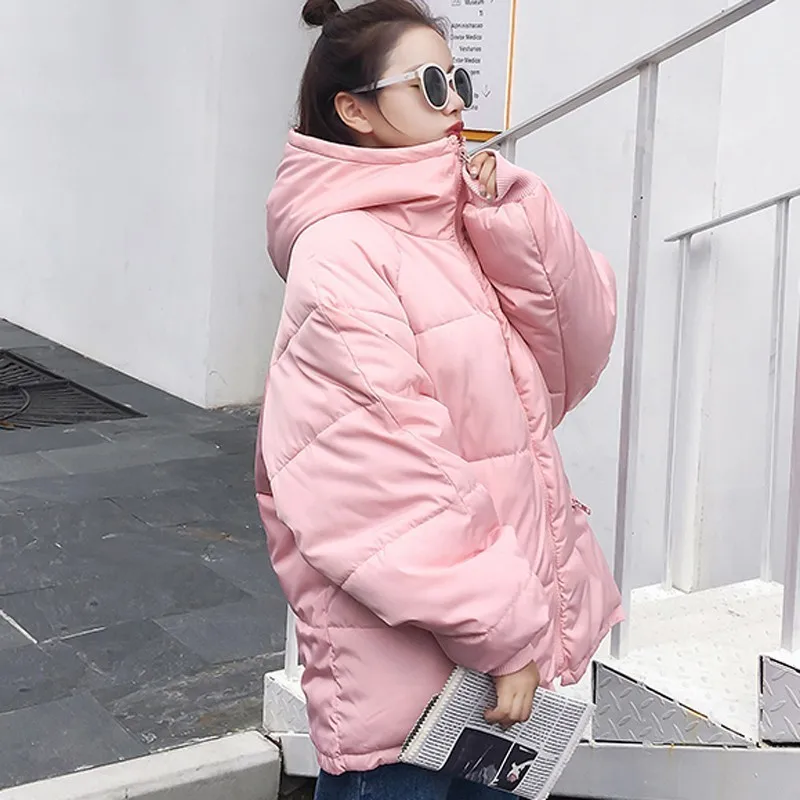 

Plus Size Parka Short Winter Jacket Women Hooded Quilted Coat Oversized Loose Cotton Padded Basic Outwear Casaco Feminino Okd297