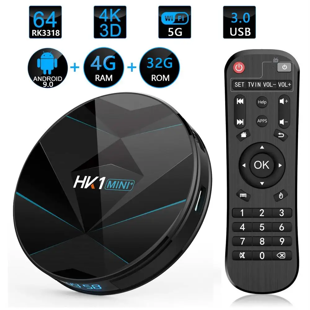 RK3318 четырехъядерный 2 4G/5G WiFi HK1 мини + ТВ приставка Android 9 0 2G 16G/4G 32G/4G 64G HDMI 3 USB AV RJ45 TF MINI