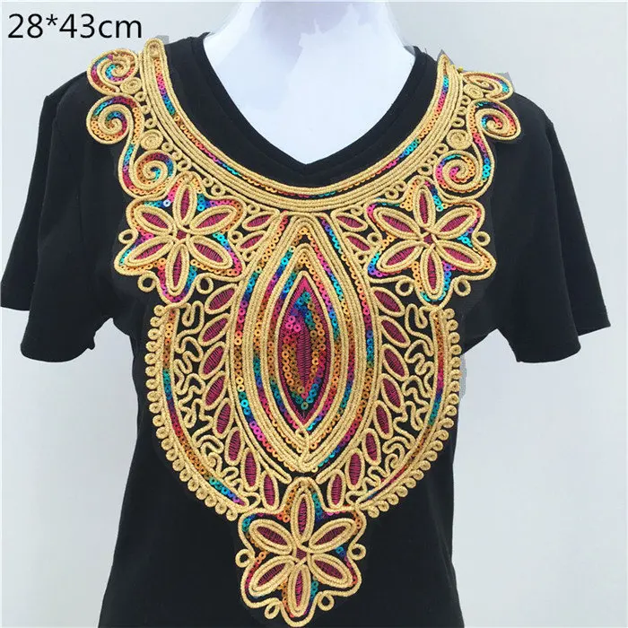 GoldNeckline0045 1 шт. золотая вышивка в этническом стиле воротник Венеция с блестками Цветочная вышивка аппликация кружевной вырез воротник аксессуары для одежды - Цвет: GoldNeckline0045
