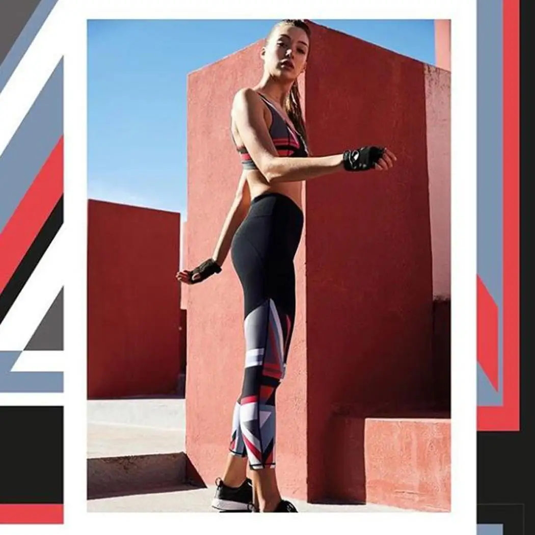 Женский с круглым вырезом без рукавов Высокая талия Pacthwork фитнес набор ребра