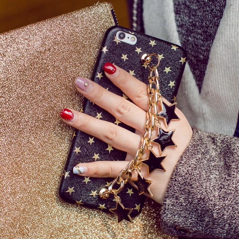 Luxury Stars Chain Pendant Tassel Bracelet Case For iPhone X XS MAX XR 6S 7 8 Plus Cases Silk Pattern Soft Cover Phone Shell |