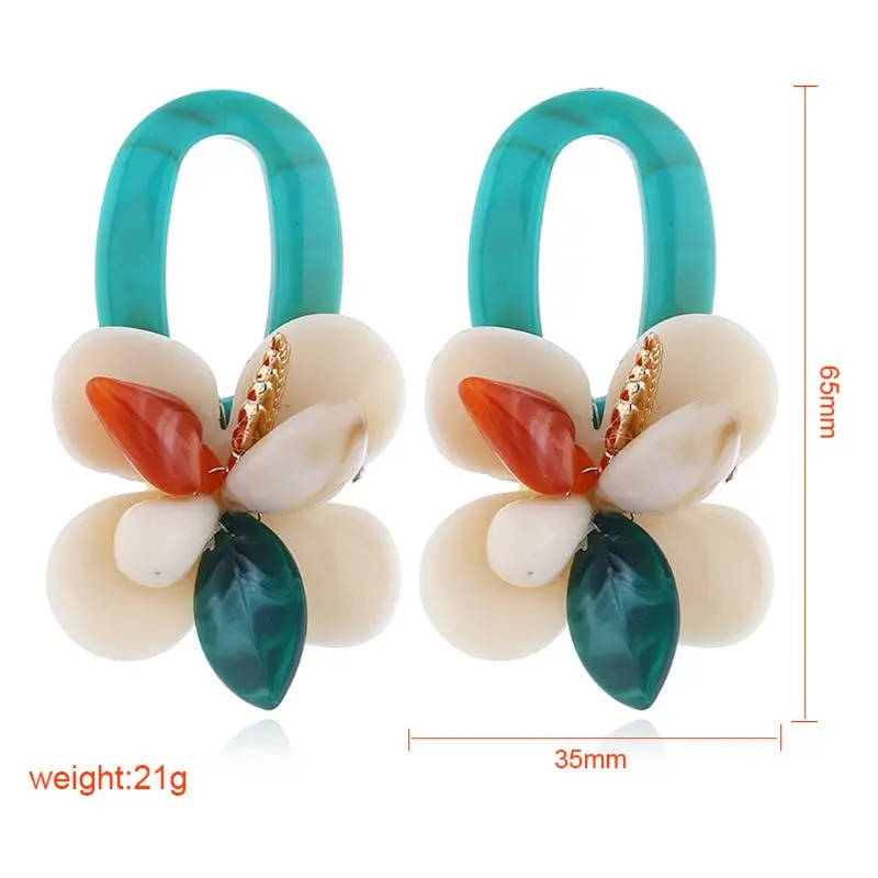 Большие эффектные серьги из акриловой смолы с ракушками и коралловыми цветами