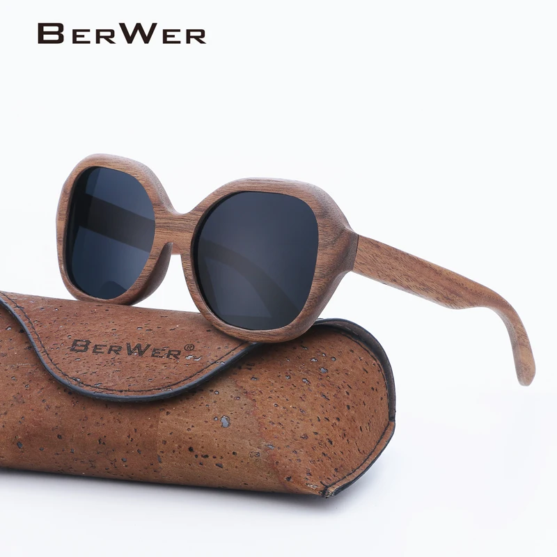 BerWer черные ореховые деревянные поляризованные солнцезащитные очки мужские винтажные оптика с защитой от ультрафиолетовых лучей Женские бамбуковые очки