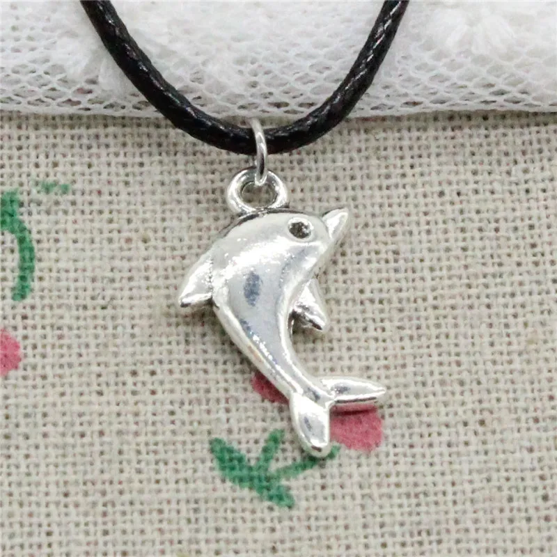 New Fashion Antique Silver Charms lovely dolphin 23*13mm Pendant Necklace Black Leather Cord Hand made Jewelry | Украшения и