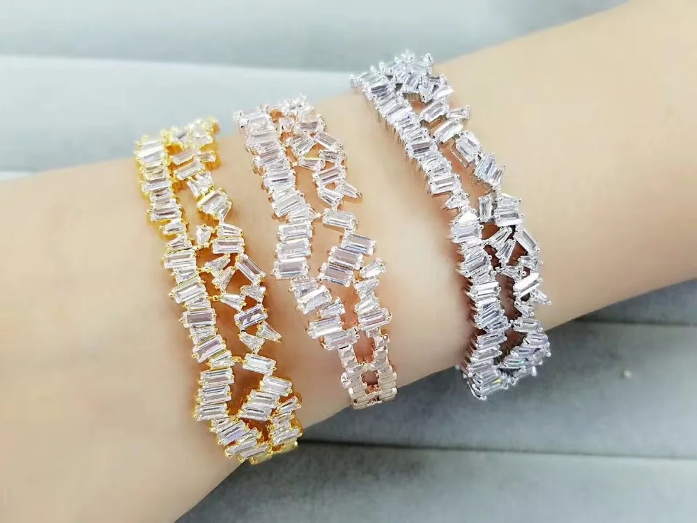 Большой новейший бренд Модный AAA кубический циркон 3 цвета многослойный багет