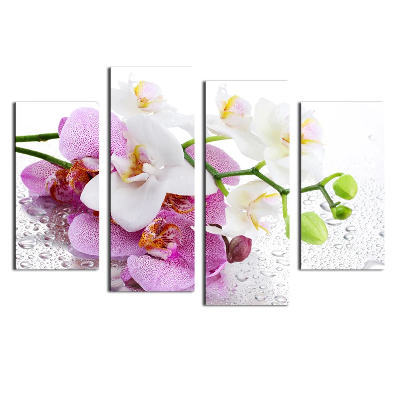 Картина на стену 4 шт. (без оправы) розовые цветы современные украшения для дома