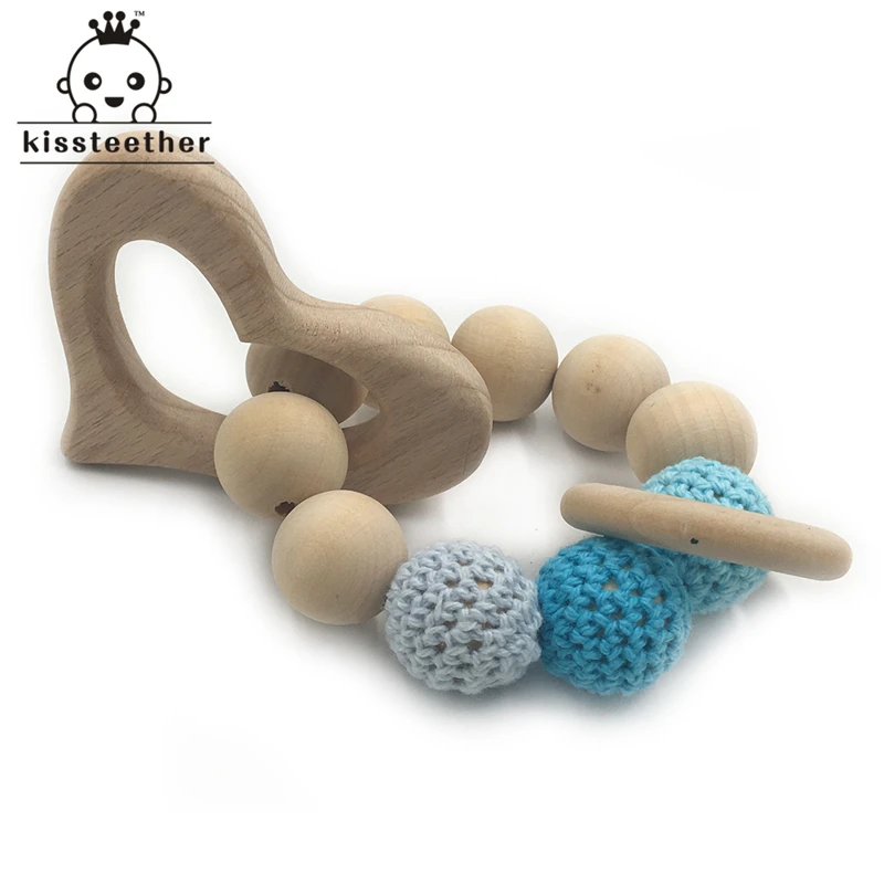 Pulsera de madera con forma de Animal para beb&eacute;, mordedor ecol&oacute;gico, juguete de dentici&oacute;n infantil, brazalete con forma de sonajero, regalo-3